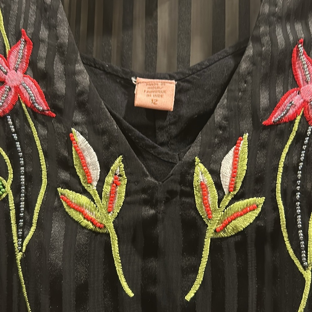 Anthropologie Black Dress with Multicolor Floral Embroidery - Picture 5 of 10